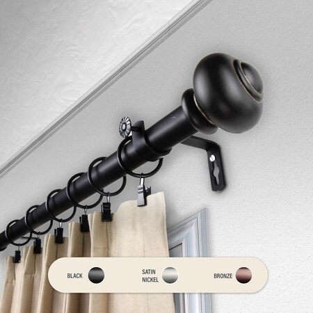 Central Design 1 in. Dani Curtain Rod with 160 to 240 in. Extension, Black 100-34-1602
